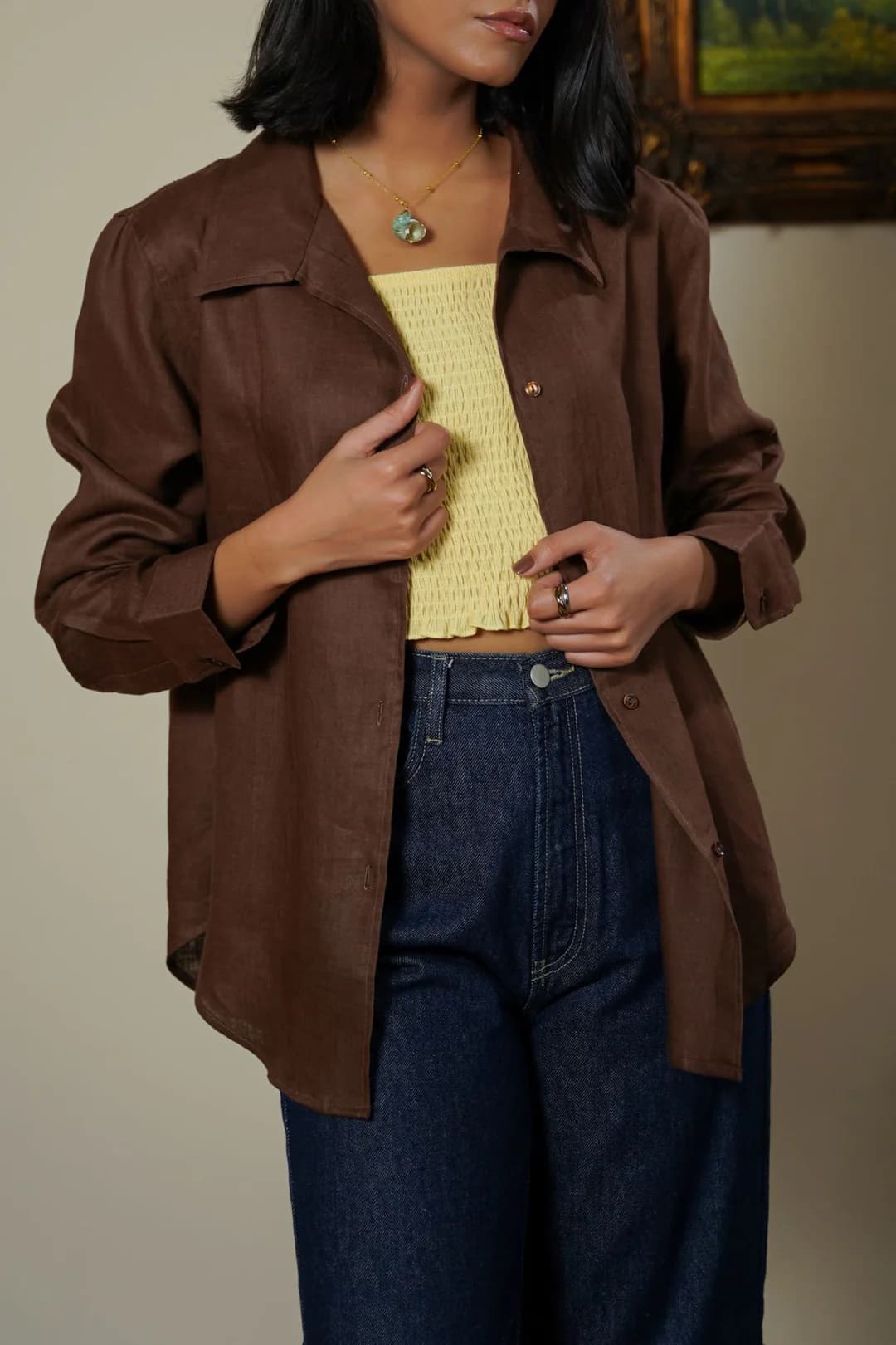 Beige Bamboo Linen Blend Shirt